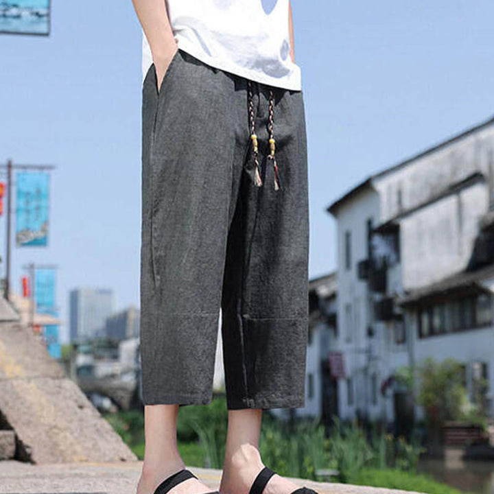 Buddha Stones Casual Woven Bead Waist Rope Men's 7-8 Length Spandex Pants With Pockets - image 9