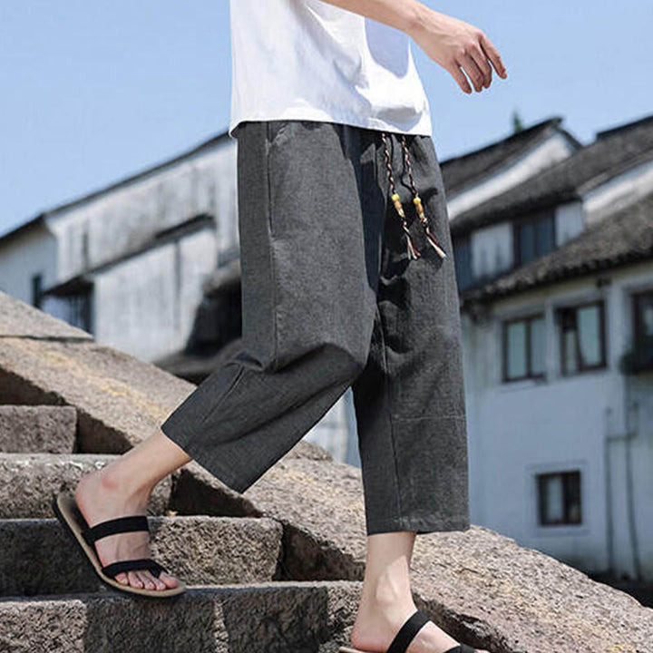 Buddha Stones Casual Woven Bead Waist Rope Men's 7-8 Length Spandex Pants With Pockets - image 7