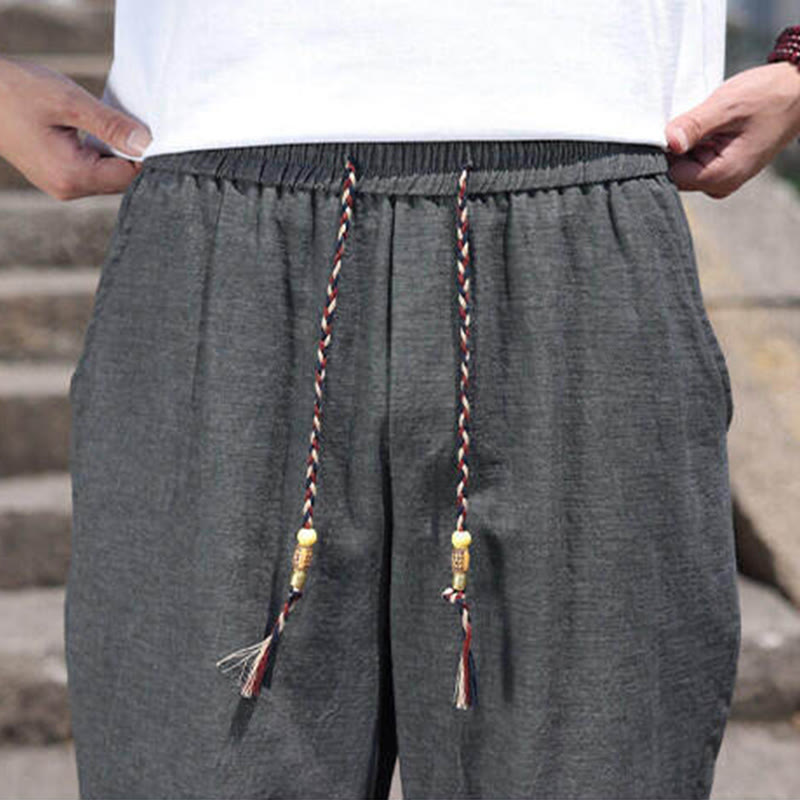 Buddha Stones Casual Woven Bead Waist Rope Men's 7-8 Length Spandex Pants With Pockets - image 10