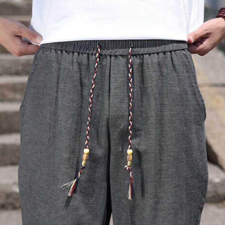 Buddha Stones Casual Woven Bead Waist Rope Men's 7-8 Length Spandex Pants With Pockets - image 10