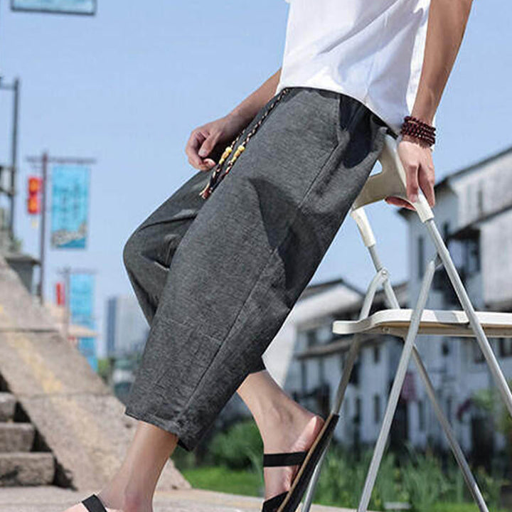 Buddha Stones Casual Woven Bead Waist Rope Men's 7-8 Length Spandex Pants With Pockets - image 8