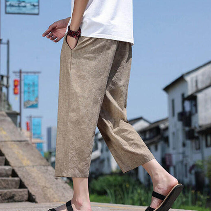 Buddha Stones Casual Woven Bead Waist Rope Men's 7-8 Length Spandex Pants With Pockets - image 14
