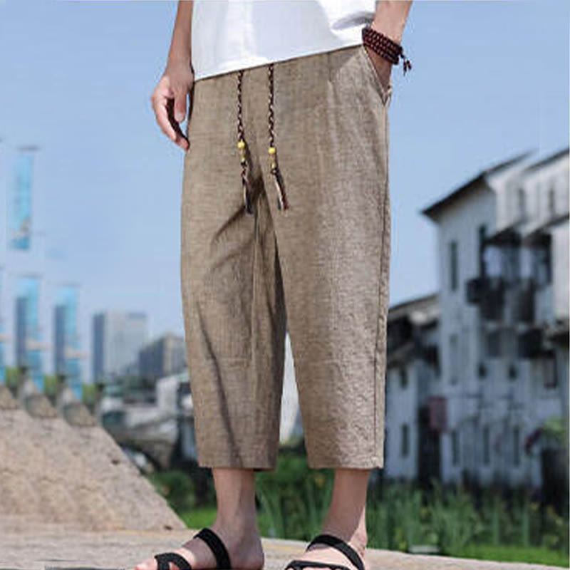 Buddha Stones Casual Woven Bead Waist Rope Men's 7-8 Length Spandex Pants With Pockets - image 13