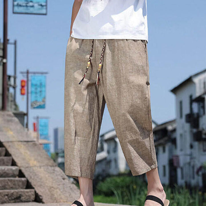 Buddha Stones Casual Woven Bead Waist Rope Men's 7-8 Length Spandex Pants With Pockets - image 16