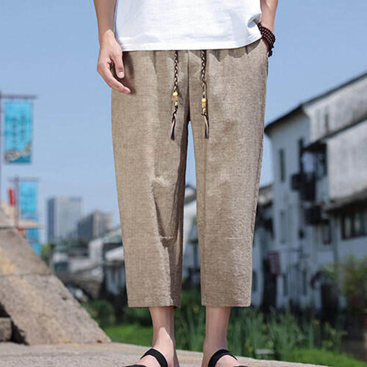 Buddha Stones Casual Woven Bead Waist Rope Men's 7-8 Length Spandex Pants With Pockets - Tan - US/UK/AU46，EU56 (5XL) - image 12