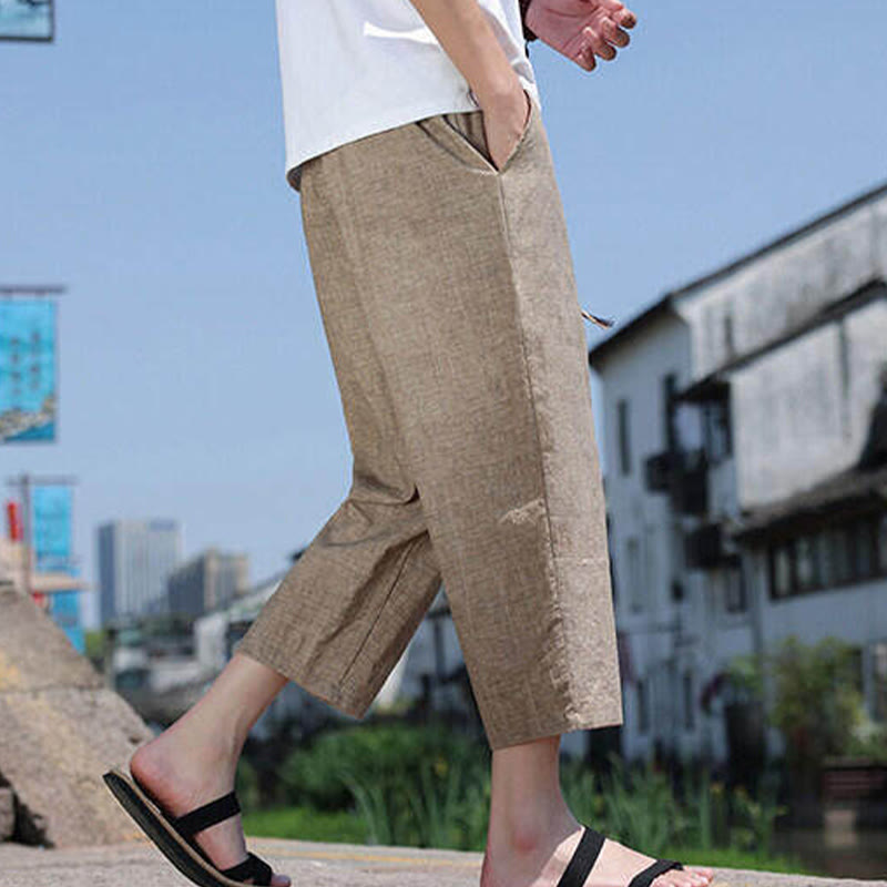 Buddha Stones Casual Woven Bead Waist Rope Men's 7-8 Length Spandex Pants With Pockets - image 18