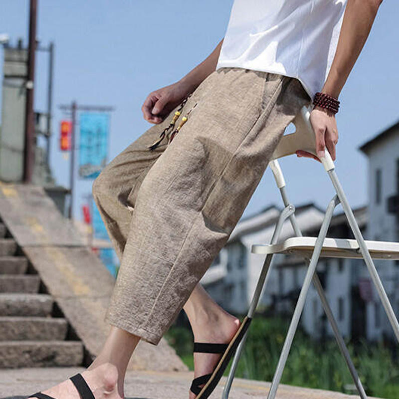 Buddha Stones Casual Woven Bead Waist Rope Men's 7-8 Length Spandex Pants With Pockets - image 16