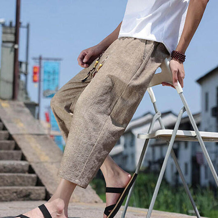 Buddha Stones Casual Woven Bead Waist Rope Men's 7-8 Length Spandex Pants With Pockets - image 17