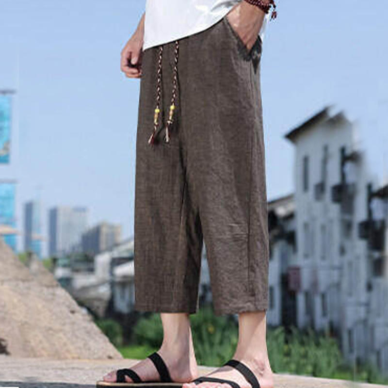 Buddha Stones Casual Woven Bead Waist Rope Men's 7-8 Length Spandex Pants With Pockets - SaddleBrown - US/UK/AU46，EU56 (5XL) - image 19