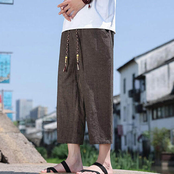 Buddha Stones Casual Woven Bead Waist Rope Men's 7-8 Length Spandex Pants With Pockets - image 20
