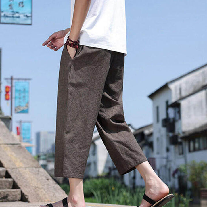 Buddha Stones Casual Woven Bead Waist Rope Men's 7-8 Length Spandex Pants With Pockets - image 25