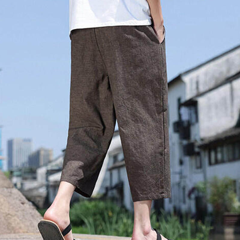 Buddha Stones Casual Woven Bead Waist Rope Men's 7-8 Length Spandex Pants With Pockets - image 21