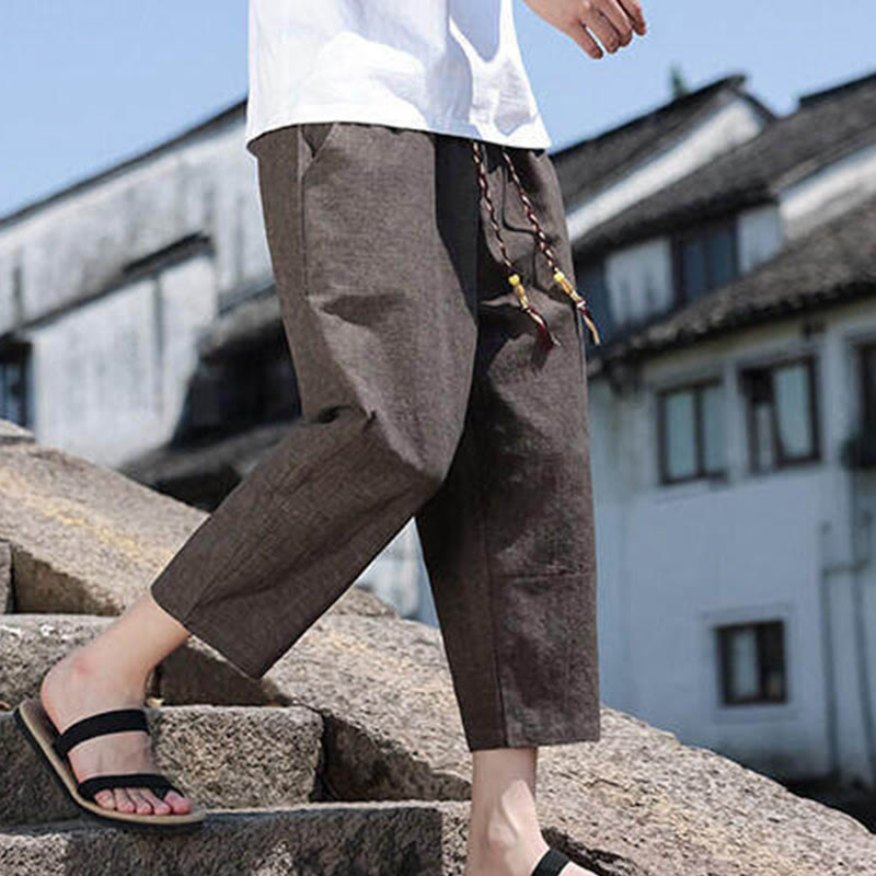 Buddha Stones Casual Woven Bead Waist Rope Men's 7-8 Length Spandex Pants With Pockets - image 23