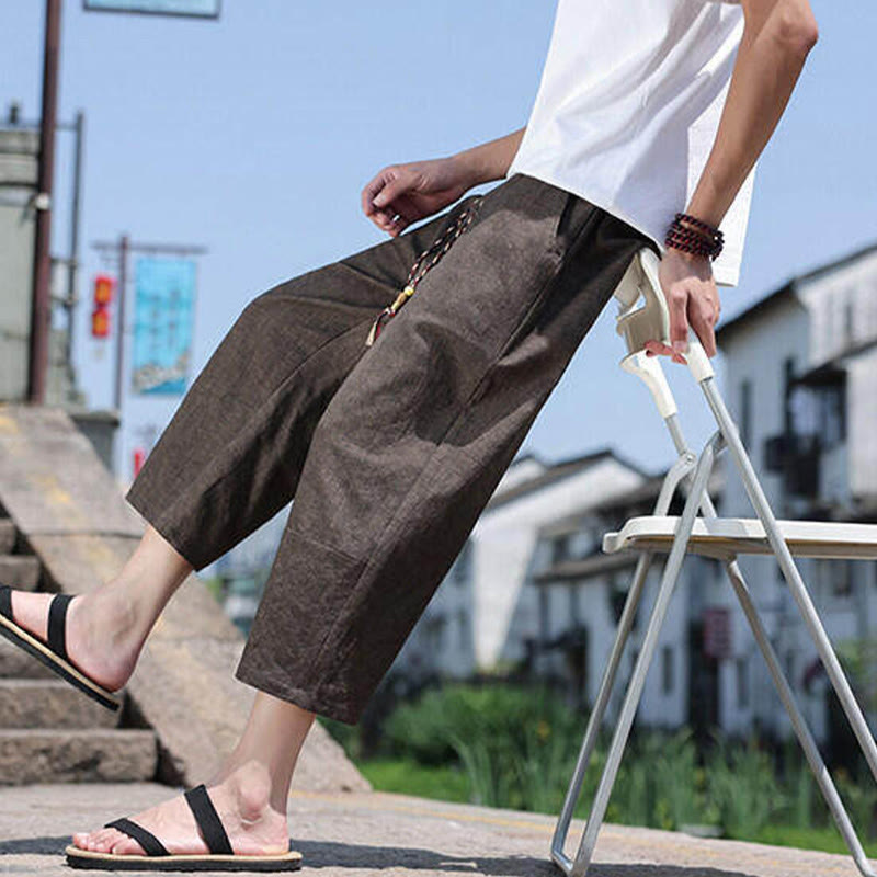 Buddha Stones Casual Woven Bead Waist Rope Men's 7-8 Length Spandex Pants With Pockets - image 24