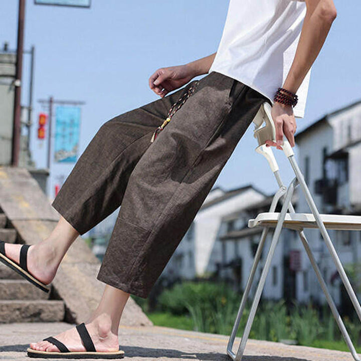Buddha Stones Casual Woven Bead Waist Rope Men's 7-8 Length Spandex Pants With Pockets - image 24