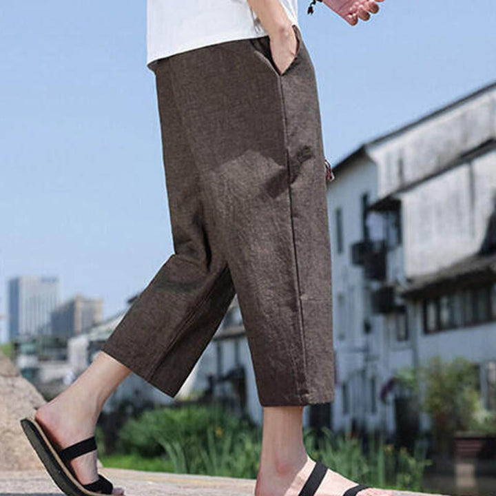 Buddha Stones Casual Woven Bead Waist Rope Men's 7-8 Length Spandex Pants With Pockets - image 22