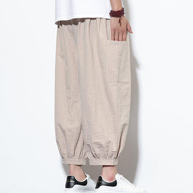Buddha Stones Casual Striped Men's Cotton 7-8 Length Harem Pants With Pockets - image 2