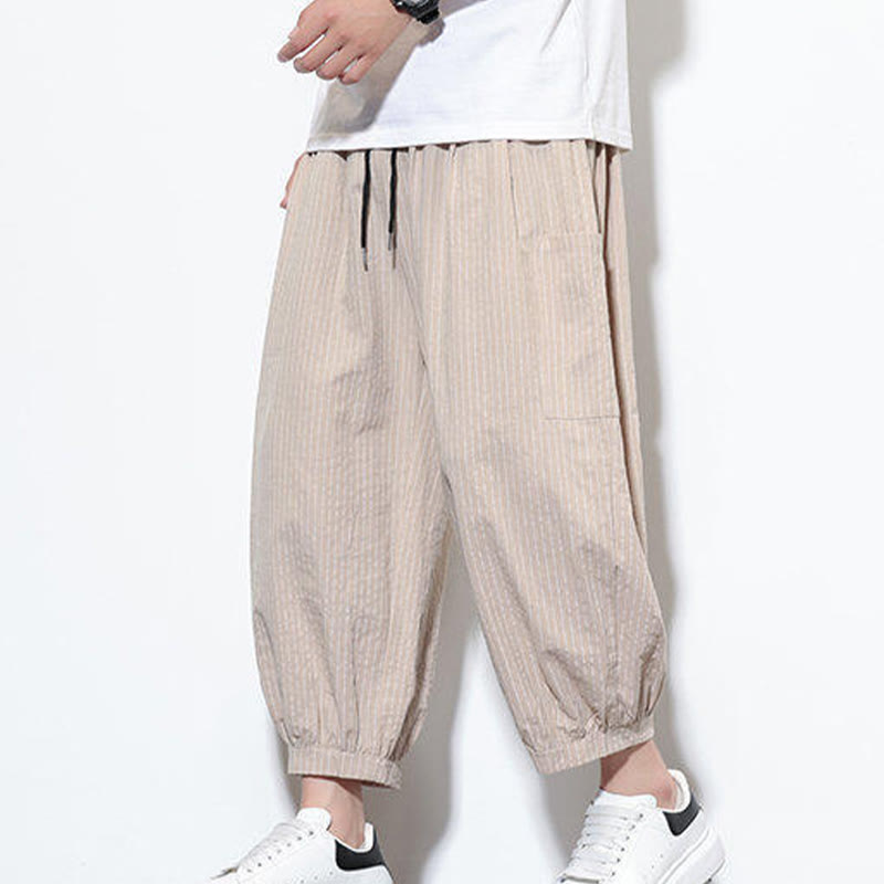 Buddha Stones Casual Striped Men's Cotton 7-8 Length Harem Pants With Pockets - image 7