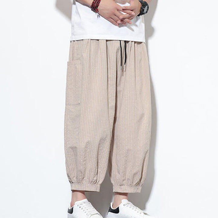 Buddha Stones Casual Striped Men's Cotton 7-8 Length Harem Pants With Pockets - image 6