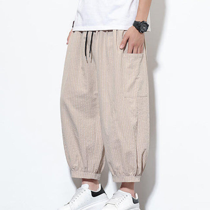 Buddha Stones Casual Striped Men's Cotton 7-8 Length Harem Pants With Pockets - image 5