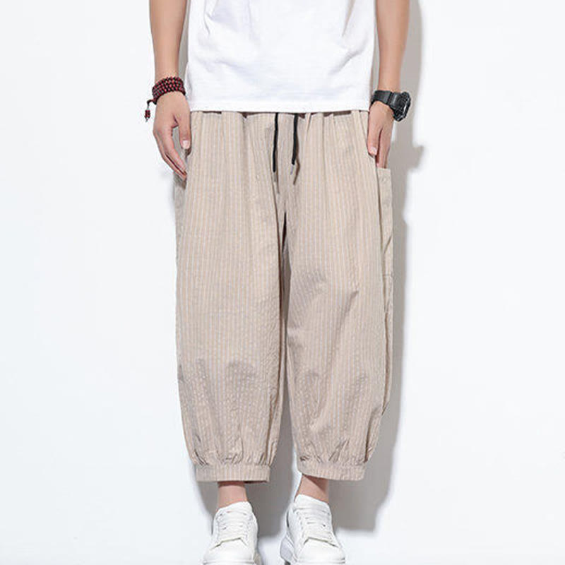 Buddha Stones Casual Striped Men's Cotton 7-8 Length Harem Pants With Pockets - image 3