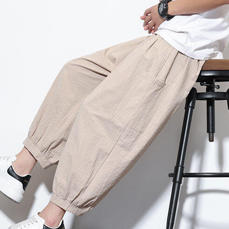 Buddha Stones Casual Striped Men's Cotton 7-8 Length Harem Pants With Pockets - image 8