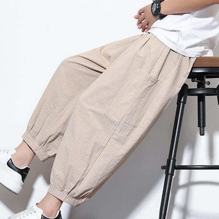 Buddha Stones Casual Striped Men's Cotton 7-8 Length Harem Pants With Pockets - image 8