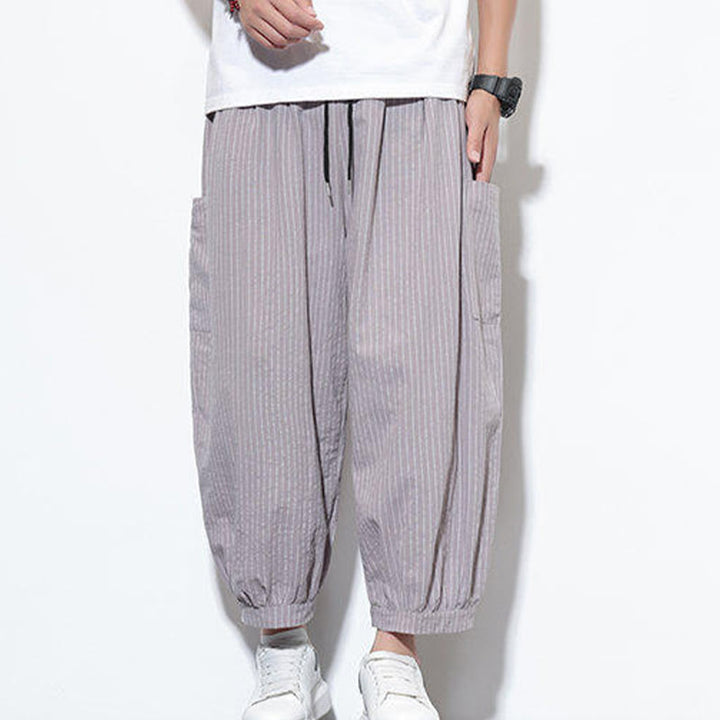 Buddha Stones Casual Striped Men's Cotton 7-8 Length Harem Pants With Pockets - image 16