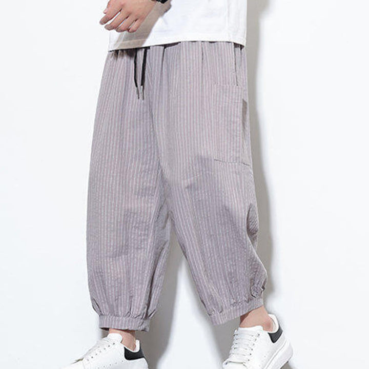 Buddha Stones Casual Striped Men's Cotton 7-8 Length Harem Pants With Pockets - image 17