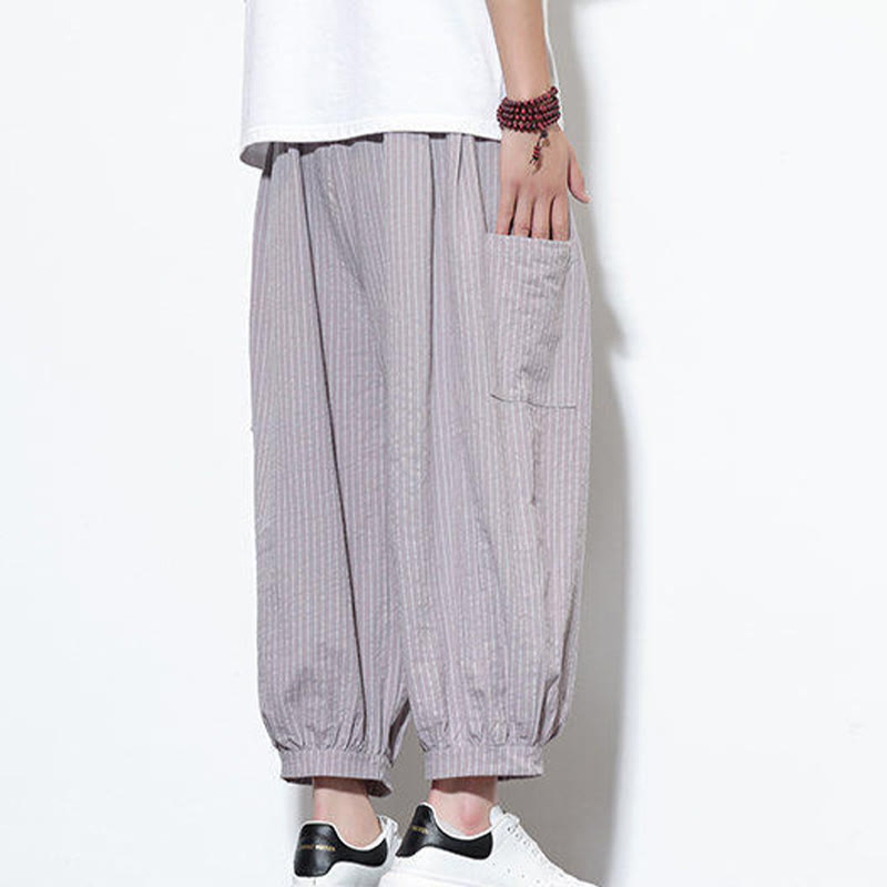 Buddha Stones Casual Striped Men's Cotton 7-8 Length Harem Pants With Pockets - image 10