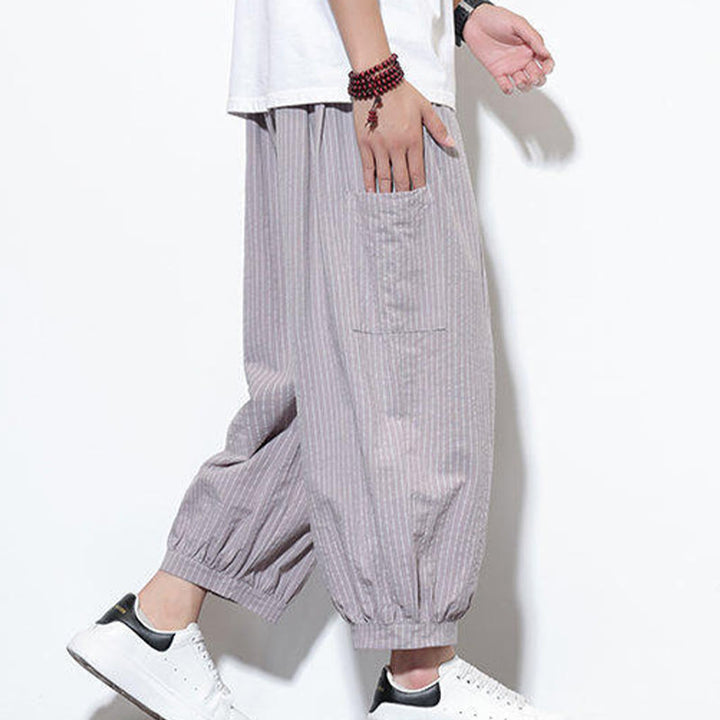 Buddha Stones Casual Striped Men's Cotton 7-8 Length Harem Pants With Pockets - image 20