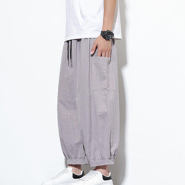 Buddha Stones Casual Striped Men's Cotton 7-8 Length Harem Pants With Pockets - image 12