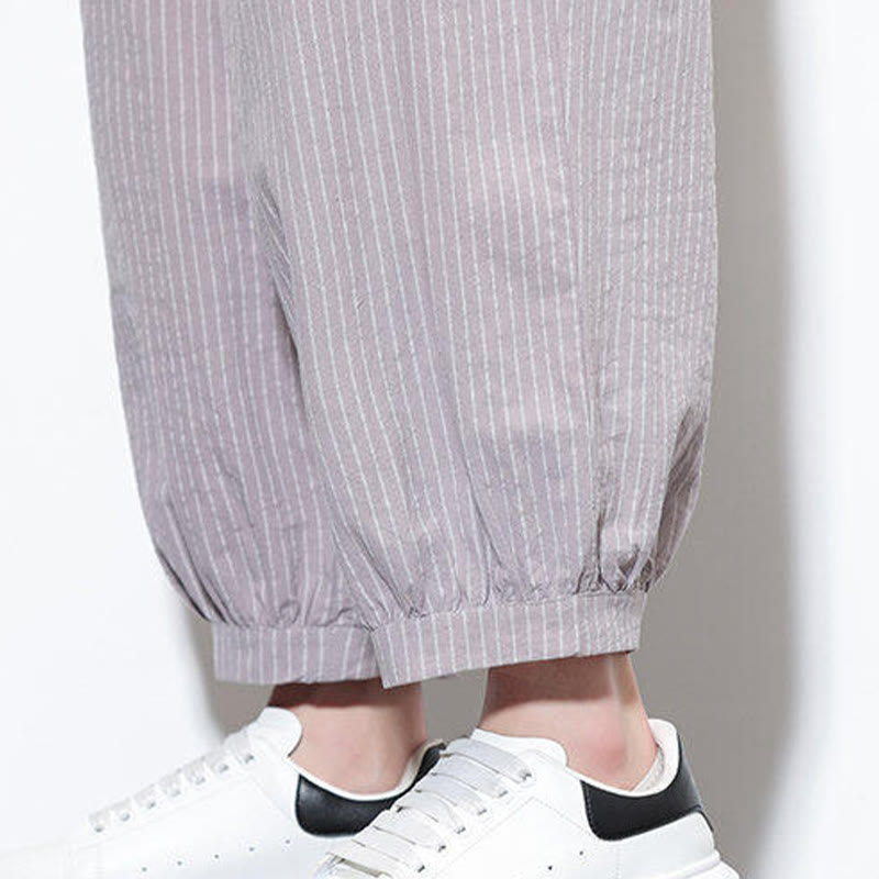 Buddha Stones Casual Striped Men's Cotton 7-8 Length Harem Pants With Pockets - image 15