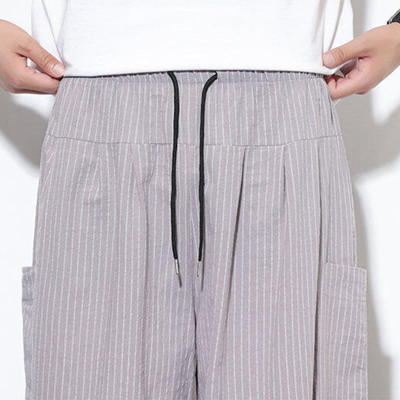 Buddha Stones Casual Striped Men's Cotton 7-8 Length Harem Pants With Pockets - image 19