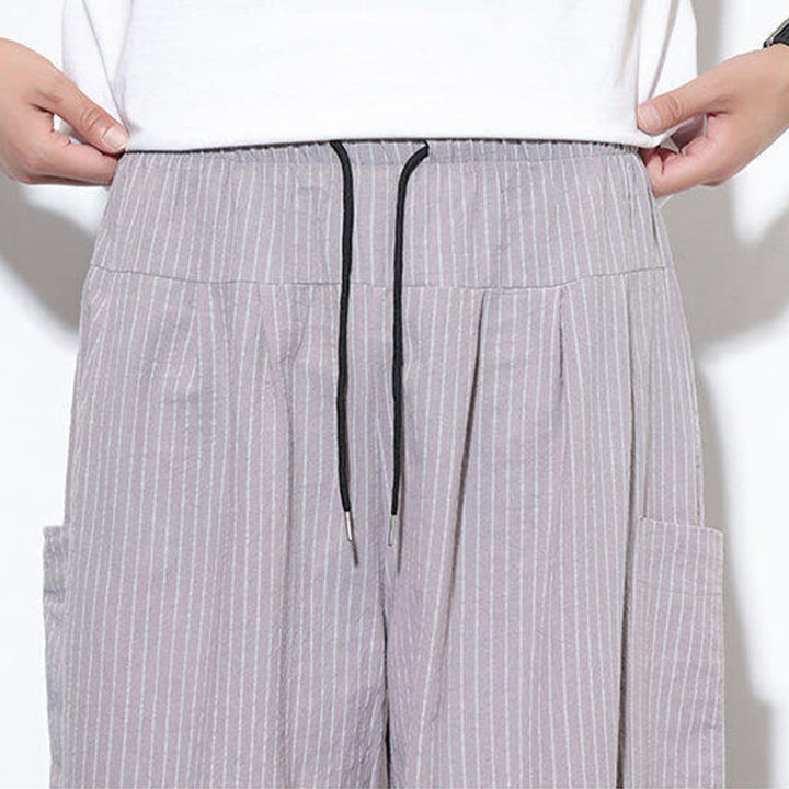 Buddha Stones Casual Striped Men's Cotton 7-8 Length Harem Pants With Pockets - image 19