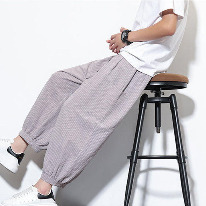 Buddha Stones Casual Striped Men's Cotton 7-8 Length Harem Pants With Pockets - image 21