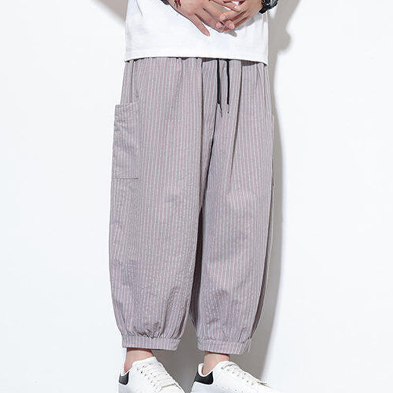 Buddha Stones Casual Striped Men's Cotton 7-8 Length Harem Pants With Pockets - image 11