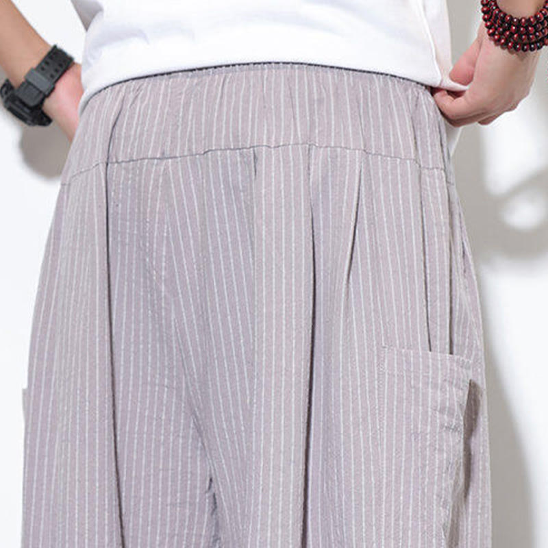 Buddha Stones Casual Striped Men's Cotton 7-8 Length Harem Pants With Pockets - image 14