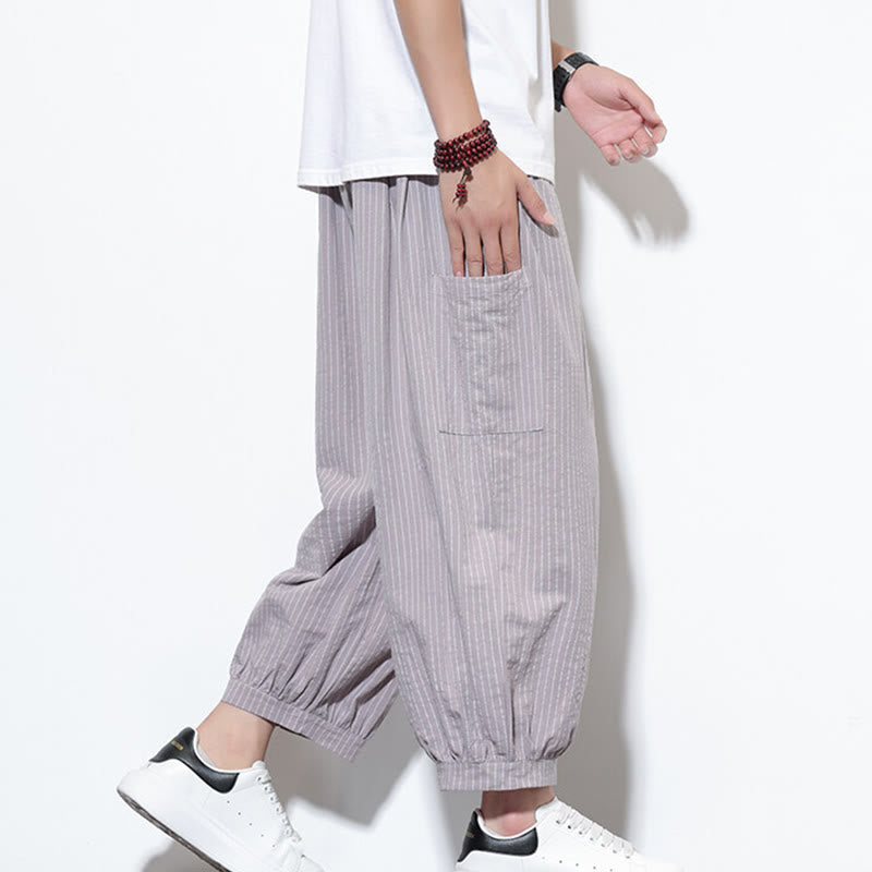 Buddha Stones Casual Striped Men's Cotton 7-8 Length Harem Pants With Pockets - image 18