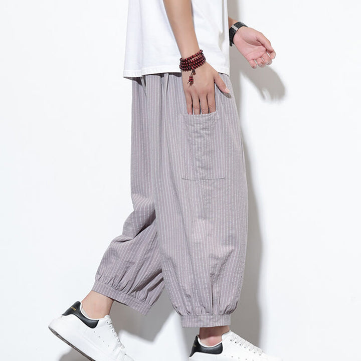 Buddha Stones Casual Striped Men's Cotton 7-8 Length Harem Pants With Pockets - image 18