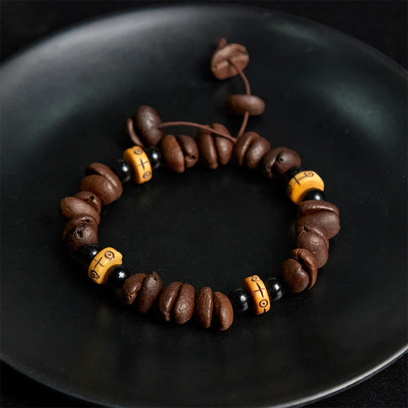 FREE Today: Simple And Meaningful Natural Coffee Beans Yak Bone Beads Bracelet