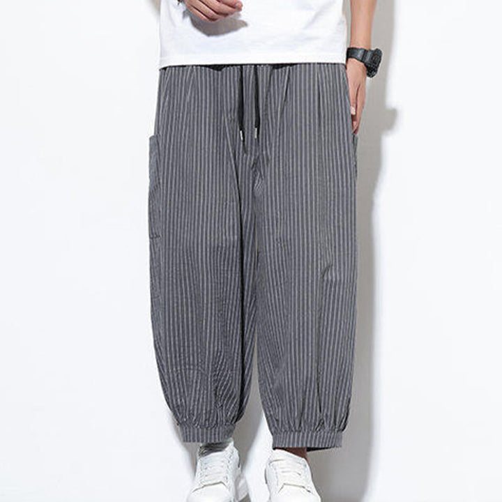 Buddha Stones Casual Striped Men's Cotton 7-8 Length Harem Pants With Pockets - image 25
