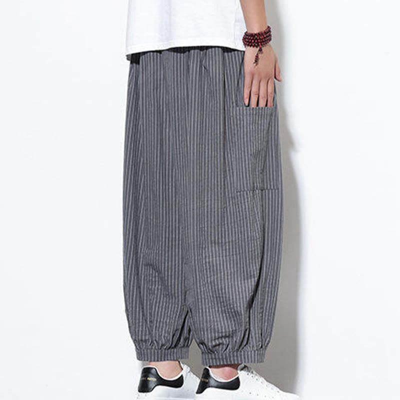 Buddha Stones Casual Striped Men's Cotton 7-8 Length Harem Pants With Pockets - image 27