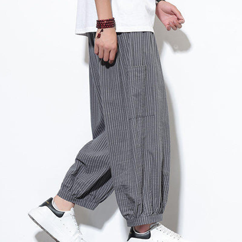 Buddha Stones Casual Striped Men's Cotton 7-8 Length Harem Pants With Pockets - image 26