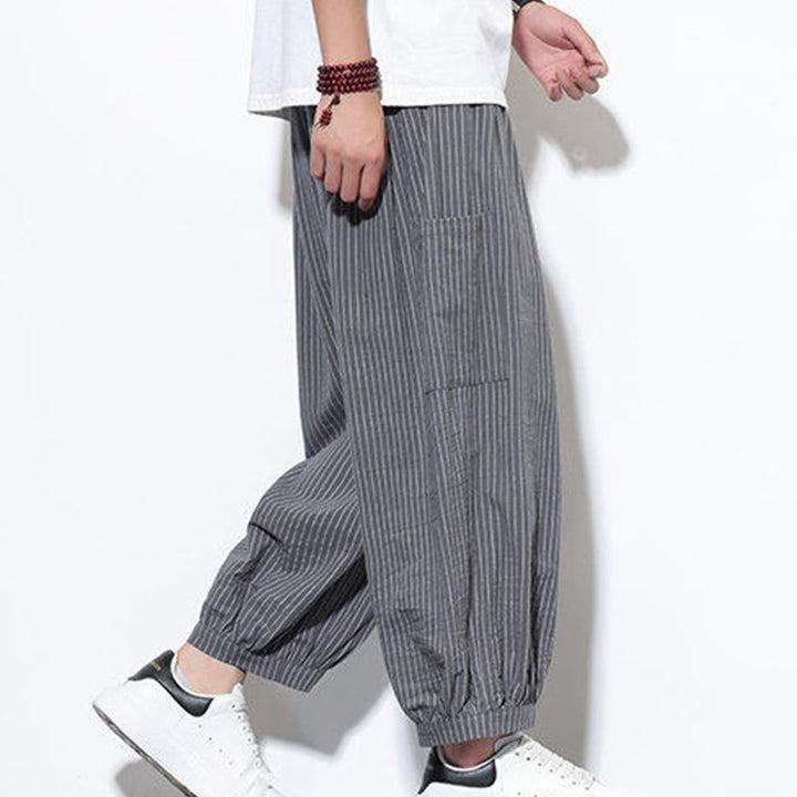 Buddha Stones Casual Striped Men's Cotton 7-8 Length Harem Pants With Pockets - image 26