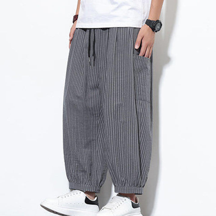 Buddha Stones Casual Striped Men's Cotton 7-8 Length Harem Pants With Pockets - image 24