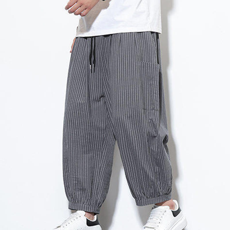 Buddha Stones Casual Striped Men's Cotton 7-8 Length Harem Pants With Pockets - image 27