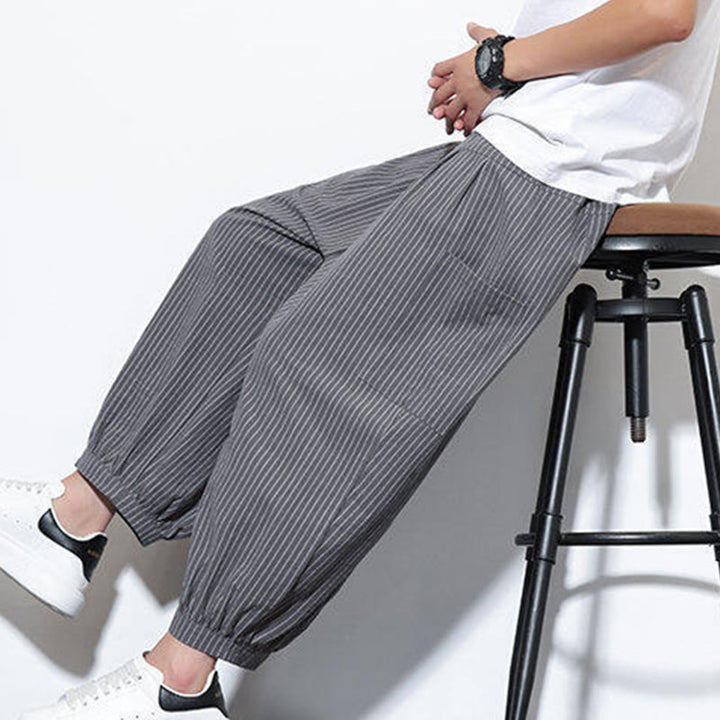Buddha Stones Casual Striped Men's Cotton 7-8 Length Harem Pants With Pockets - image 29