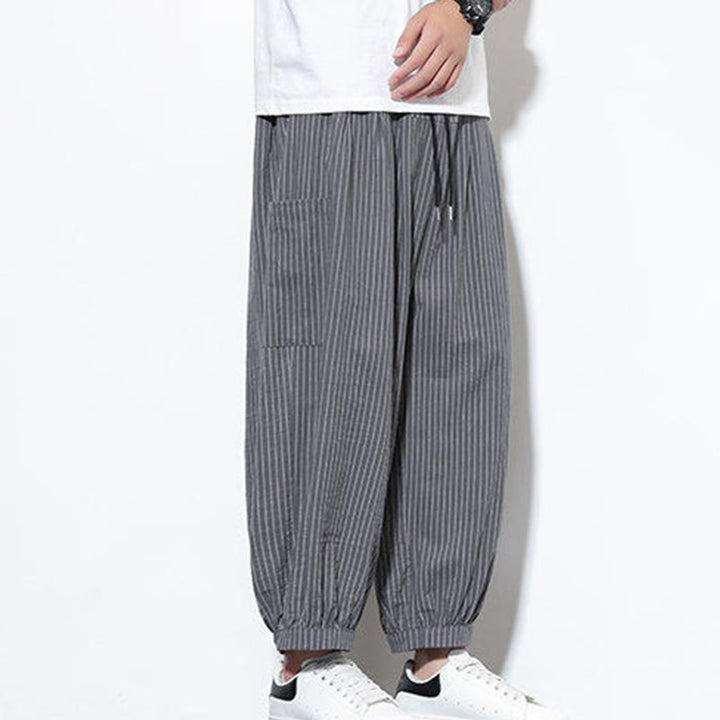 Buddha Stones Casual Striped Men's Cotton 7-8 Length Harem Pants With Pockets - image 23