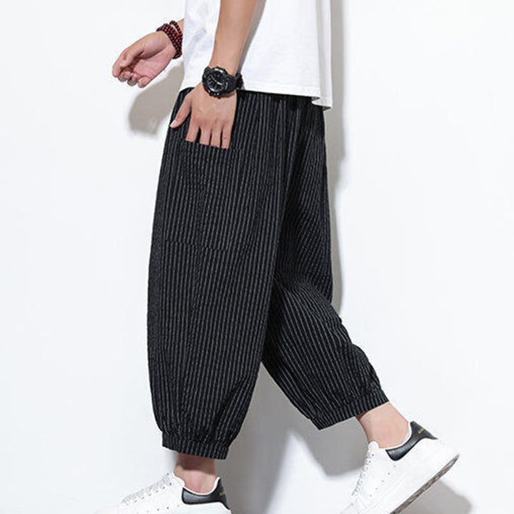 Buddha Stones Casual Striped Men's Cotton 7-8 Length Harem Pants With Pockets - Black - US/UK/AU46，EU56 (5XL) - image 30